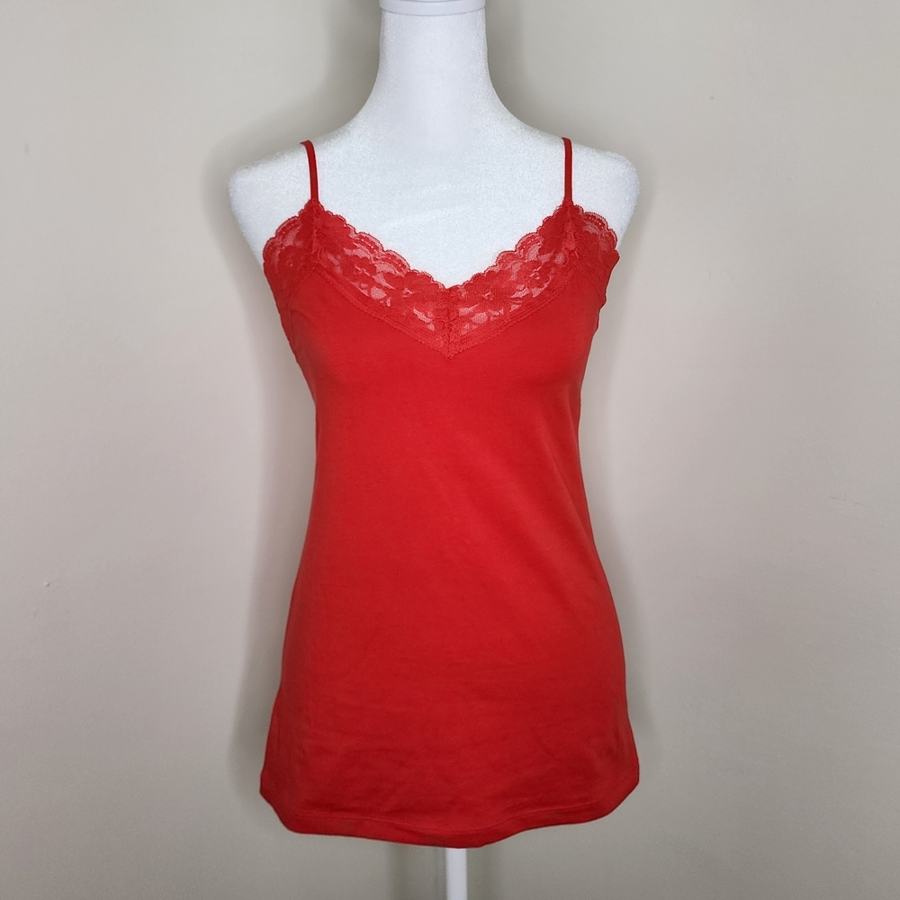 Old Navy women's Red Lace Trim Y2k Style Spaghetti Strap Cami Top Small
